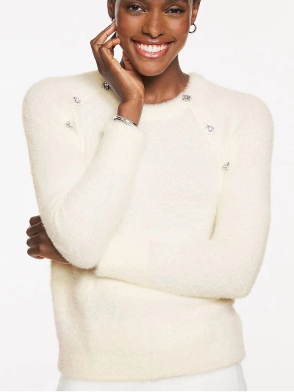 Talbots Plush Crewneck Sweater with Rhinestone Detail NWT